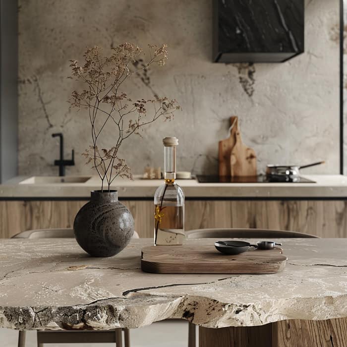 japandi stijl keuken in beige bruine keuken
