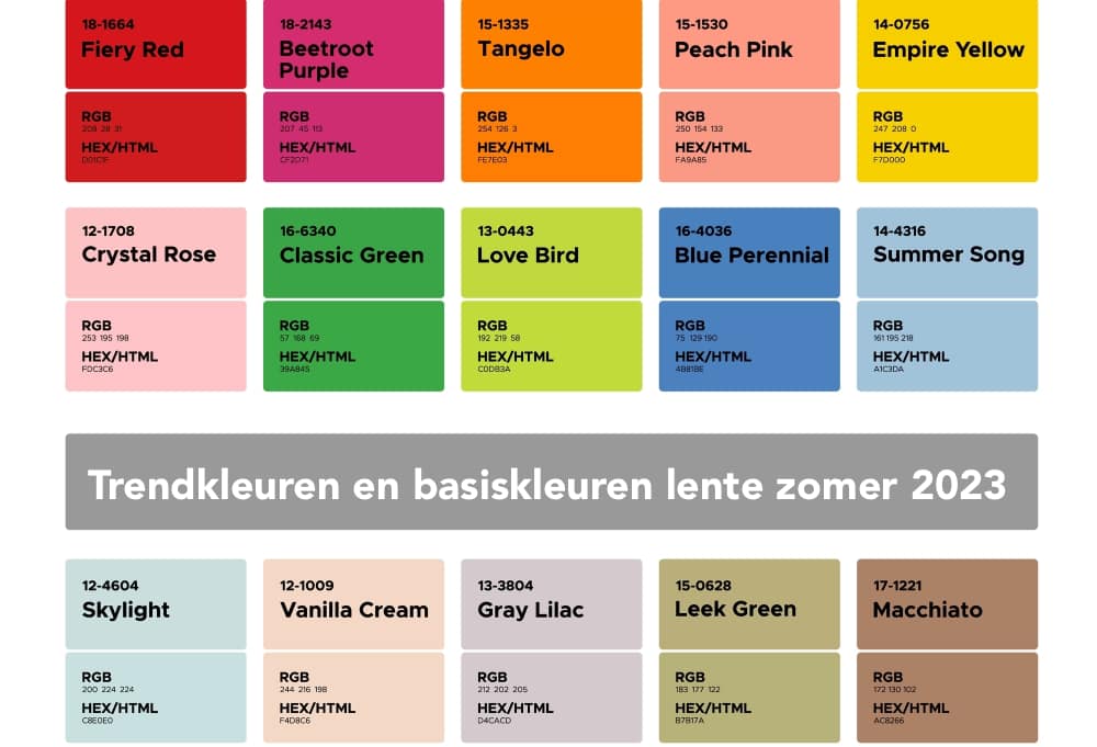 Creatie Document Belangrijk nieuws Mode kleuren lente zomer 2023, de trendkleuren | Beauty Rubriek