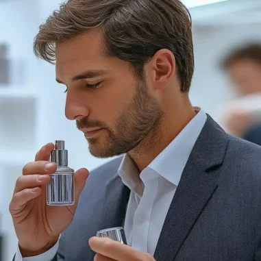 Man ruikt aan parfumfles