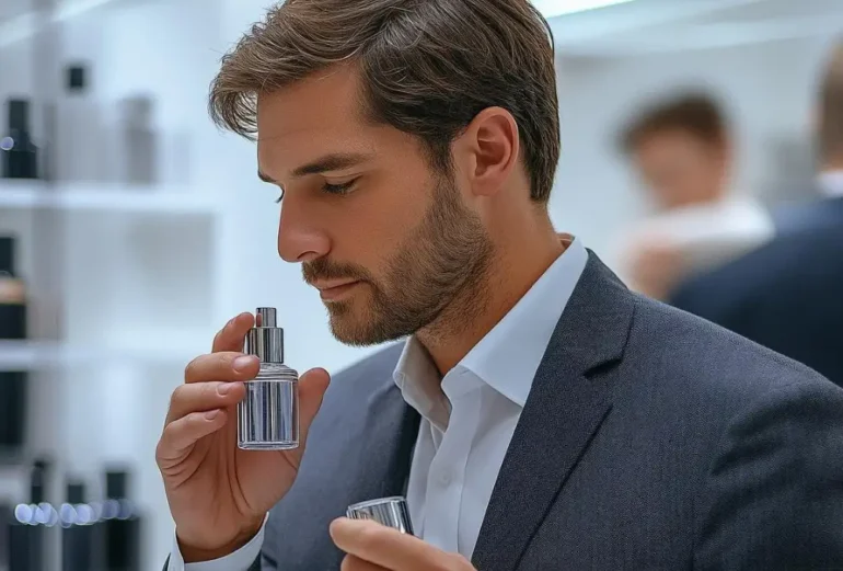 Man ruikt aan parfumfles