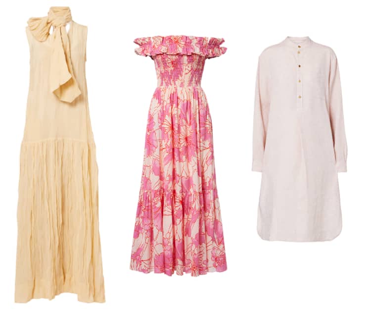 Drie elegante zomerjurken in verschillende stijlen.