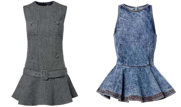 Twee mouwloze jurken: grijs en denim blauw.