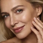 Close-up van glimlachende vrouw met stralende huid