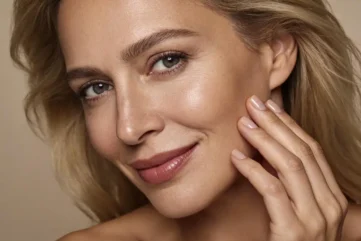 Close-up van glimlachende vrouw met stralende huid