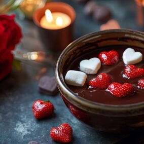 afrodisiaca gesmolten chocolade en aardbeien