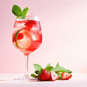 aardbeiencocktail in glas met losse aardbeien
