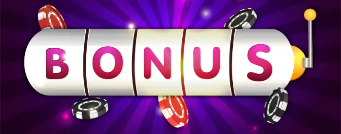 Bonus slotwiel met pokerchips en hendel.