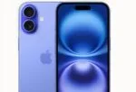 blauwe iphone 16, achterkant en voorkant