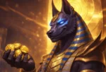 Egyptische ai afbeelding van mythisch figuur met goud