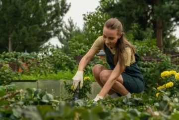 jonge vrouw tuiniert