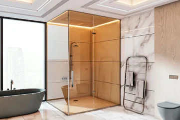 badkamer met douche met glazen wand