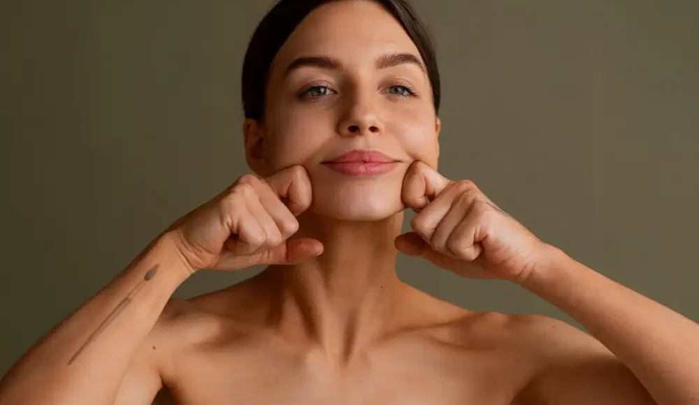 Vrouw doet gezichtsyoga