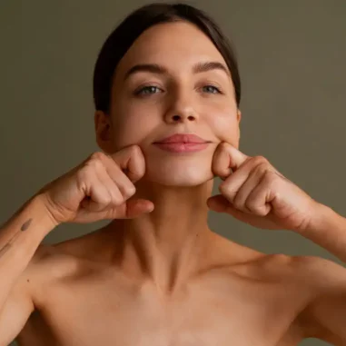 Vrouw doet gezichtsyoga